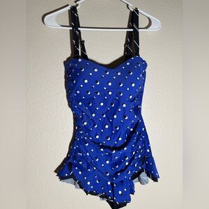 Elegant Blue Polka Dot Women's One-Piece Swimsuit